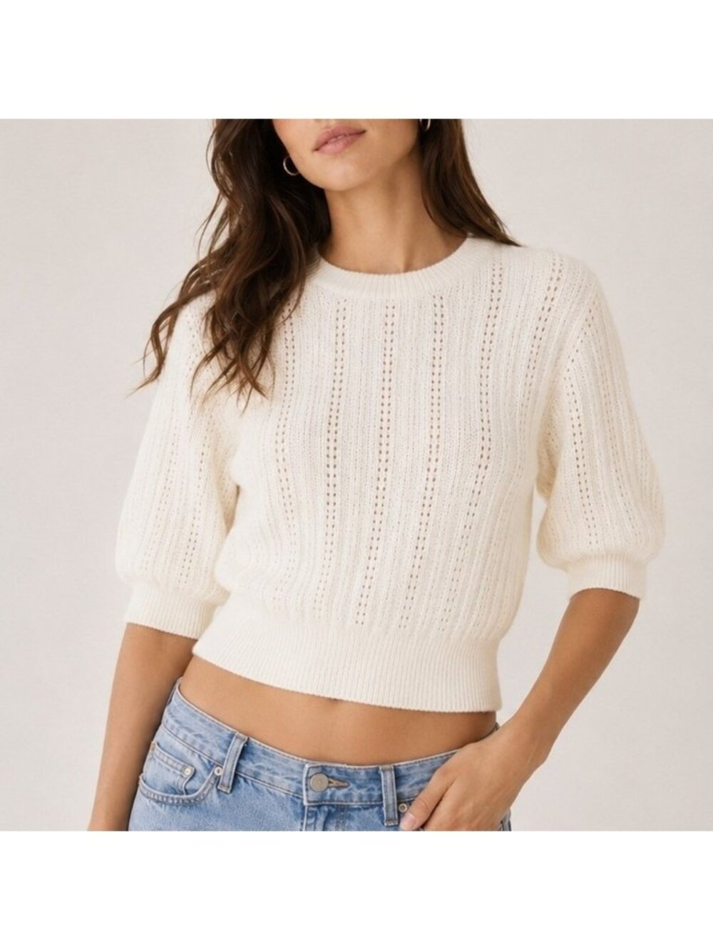 Madewell‎ CloudSoft Short Sleeve Sweater Tee Alpaca Wool Cream NY440 Small NWT